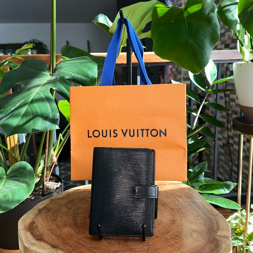 Louis Vuitton Black Epi PM Agenda Cover Planner w/ Inserts & Gift Bag Vintage
